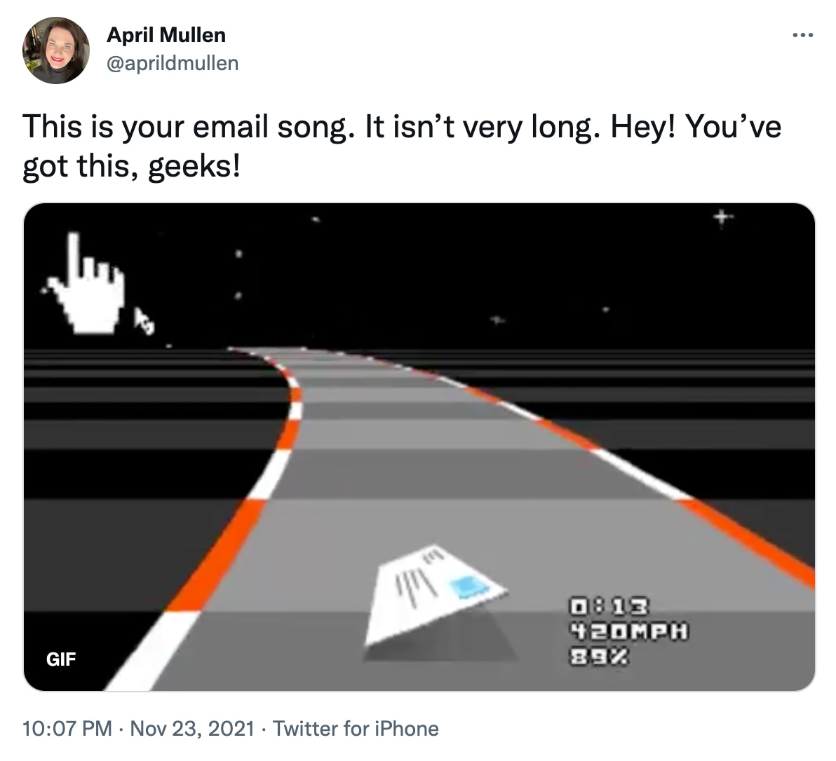 @aprildmullen on Twitter: This is your email song. It isn't very long. Hey! You've got this geeks!