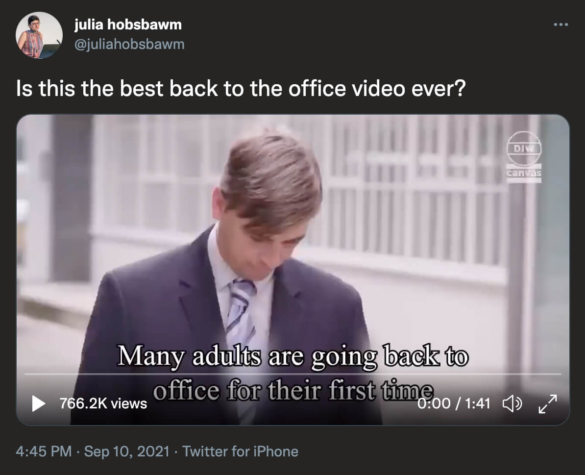 @juliahobsbawm on Twitter: Is this the best back to the office video ever? 