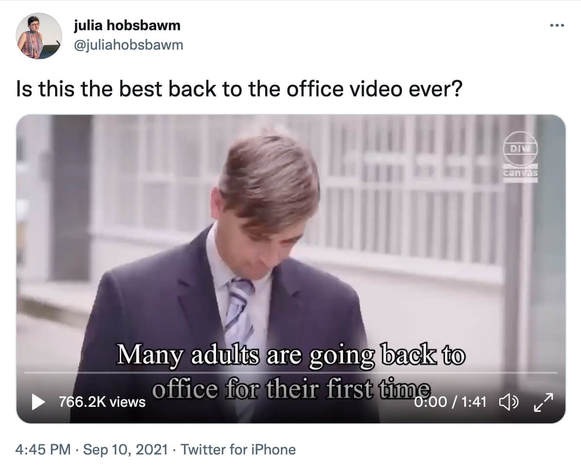 @juliahobsbawm on Twitter: Is this the best back to the office video ever? 