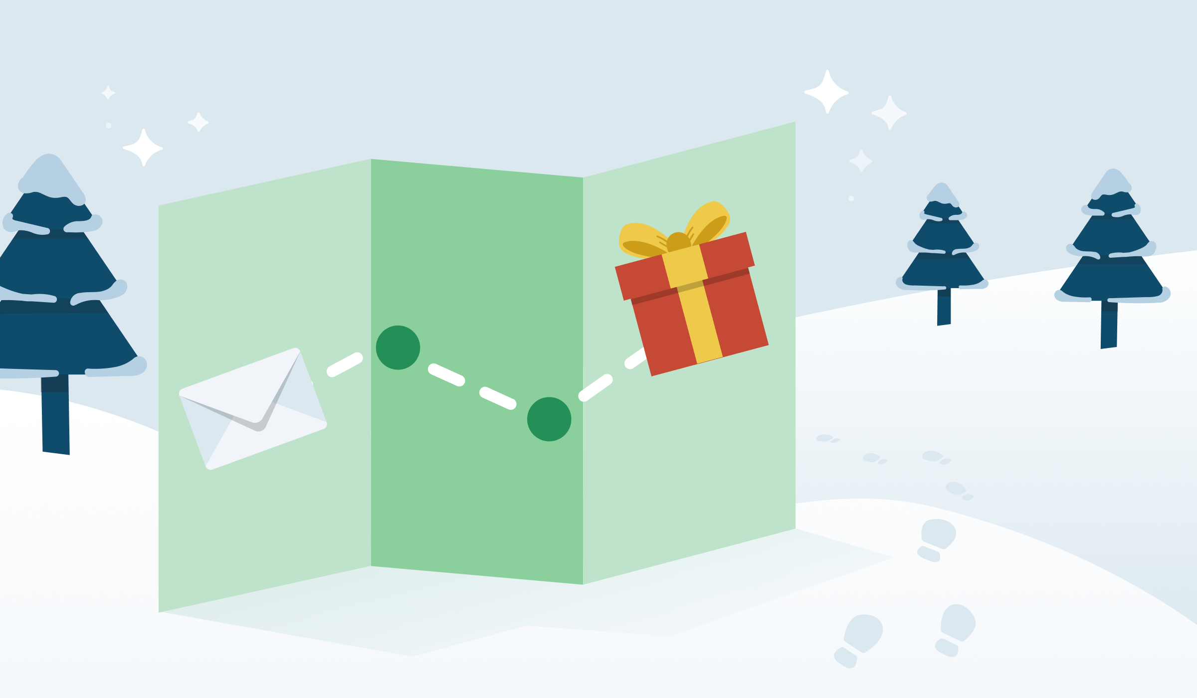 A holiday email guide in a winter scene