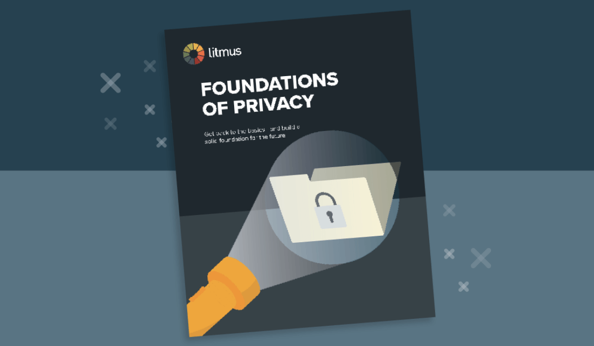 Foundations of Privacy ebook cover: a flashlight shining on a folder with a padlock on it