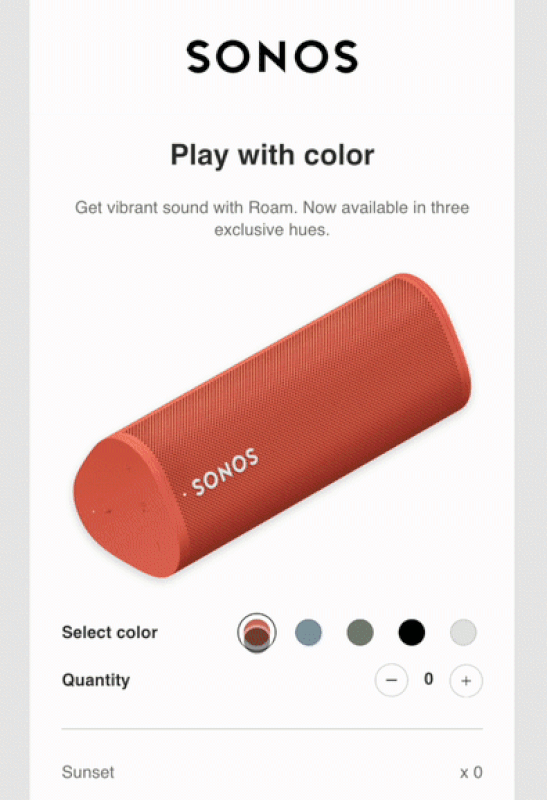 Email from Lev with an AMP shopping cart experience for the Sonos speaker.