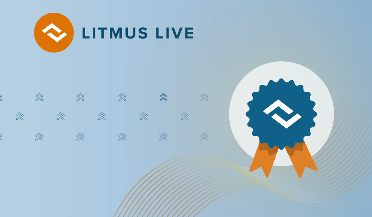 Litmus Live text with a graphic of a ribbon