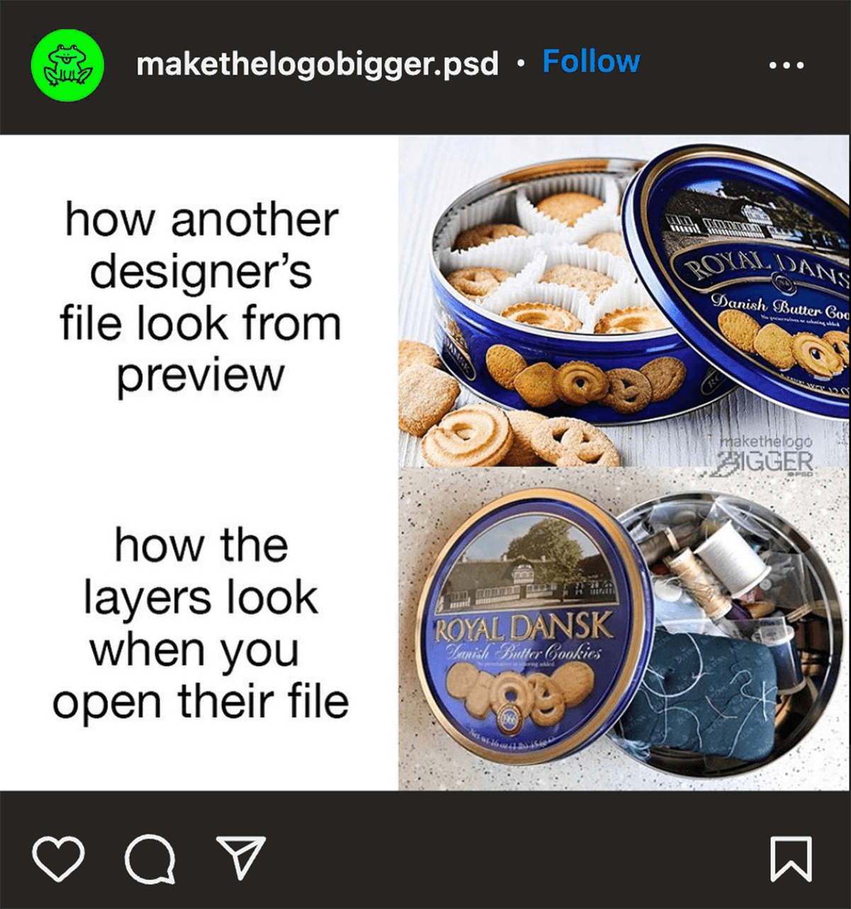 makethelogobigger.psd on instagram - how another designer's file look from preview vs how the layers look when you open their file