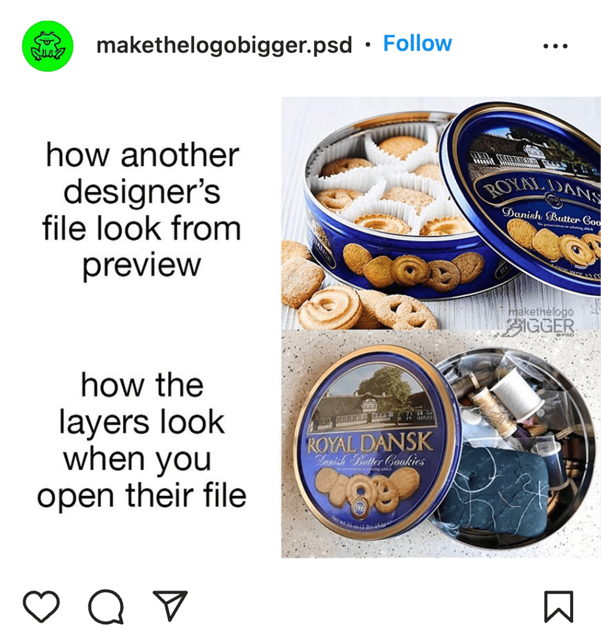 makethelogobigger.psd on instagram - how another designer's file look from preview vs how the layers look when you open their file