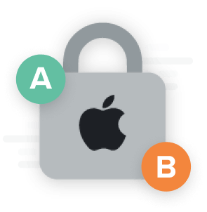 A padlock with the Apple logo and letters A and B