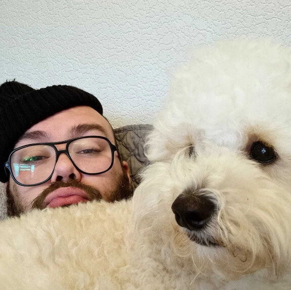 Martyn and his fluffy dog, Chester