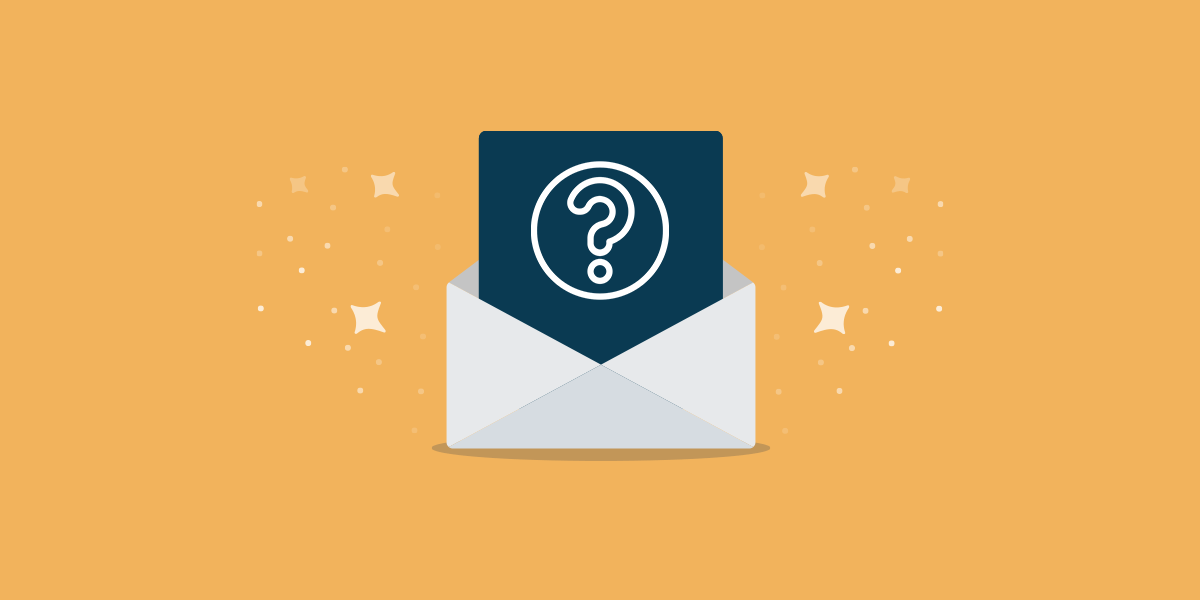An email with a question mark coming out of an envelope