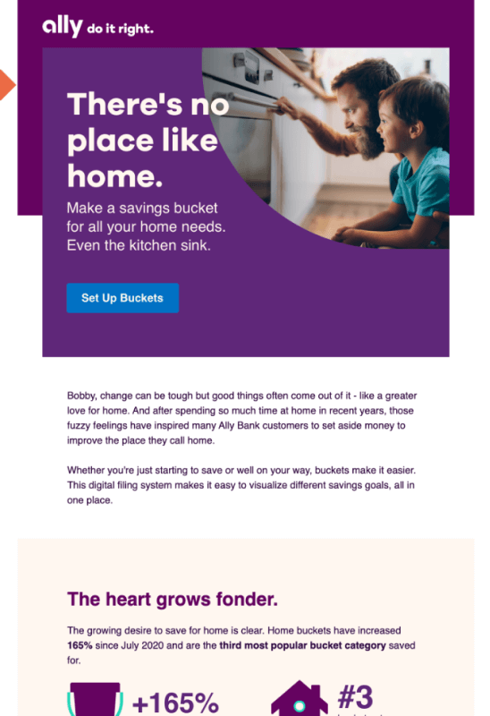 Email from Ally Financial to educate subscribers about savings buckets