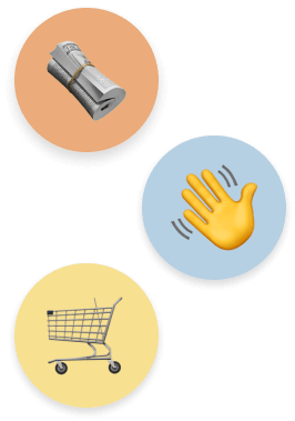 Three options - a newspaper, a waving hand, and a shopping cart