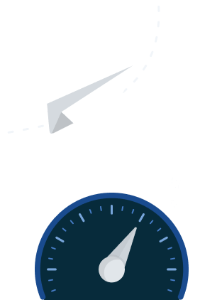 A flying paper airplane and a speedometer