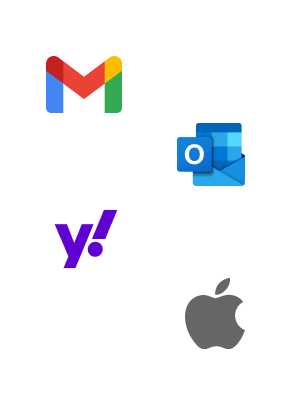 Logo icons for Gmail, Outlook, Yahoo Mail, and Apple Mail