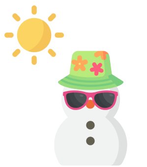 A snowman in sunglasses and a bucket hat.