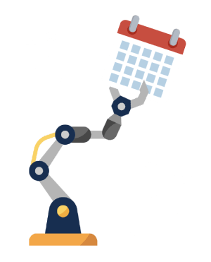 Robotic arm holding a calendar.