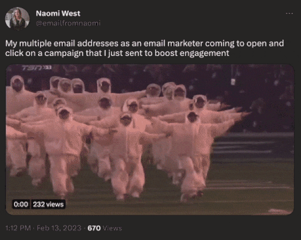 @emailfromnaomi on twitter: My multiple email addresses as an email marketer coming to open and click on a campaign that I just sent to boost engagement.