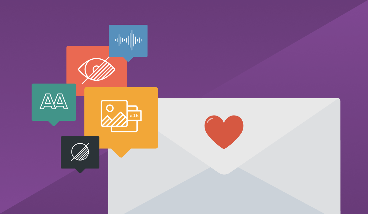 An envelope with a heart that's dreaming of accessibility icons.