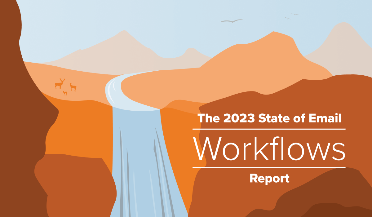 The 2023 State of Email Workflows Report cover: A canyon with a river flowing through it.