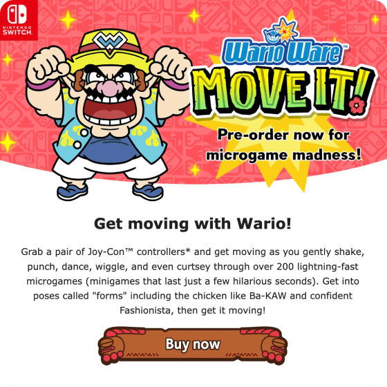 Wario Ware Move it! email from Nintendo