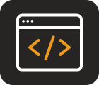 A browser window with code brackets.