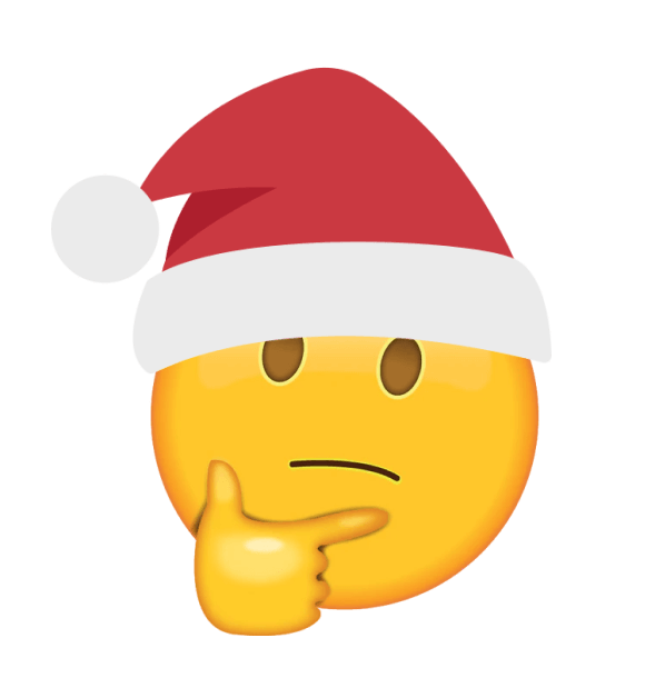 A thinking face emoji with a Santa hat