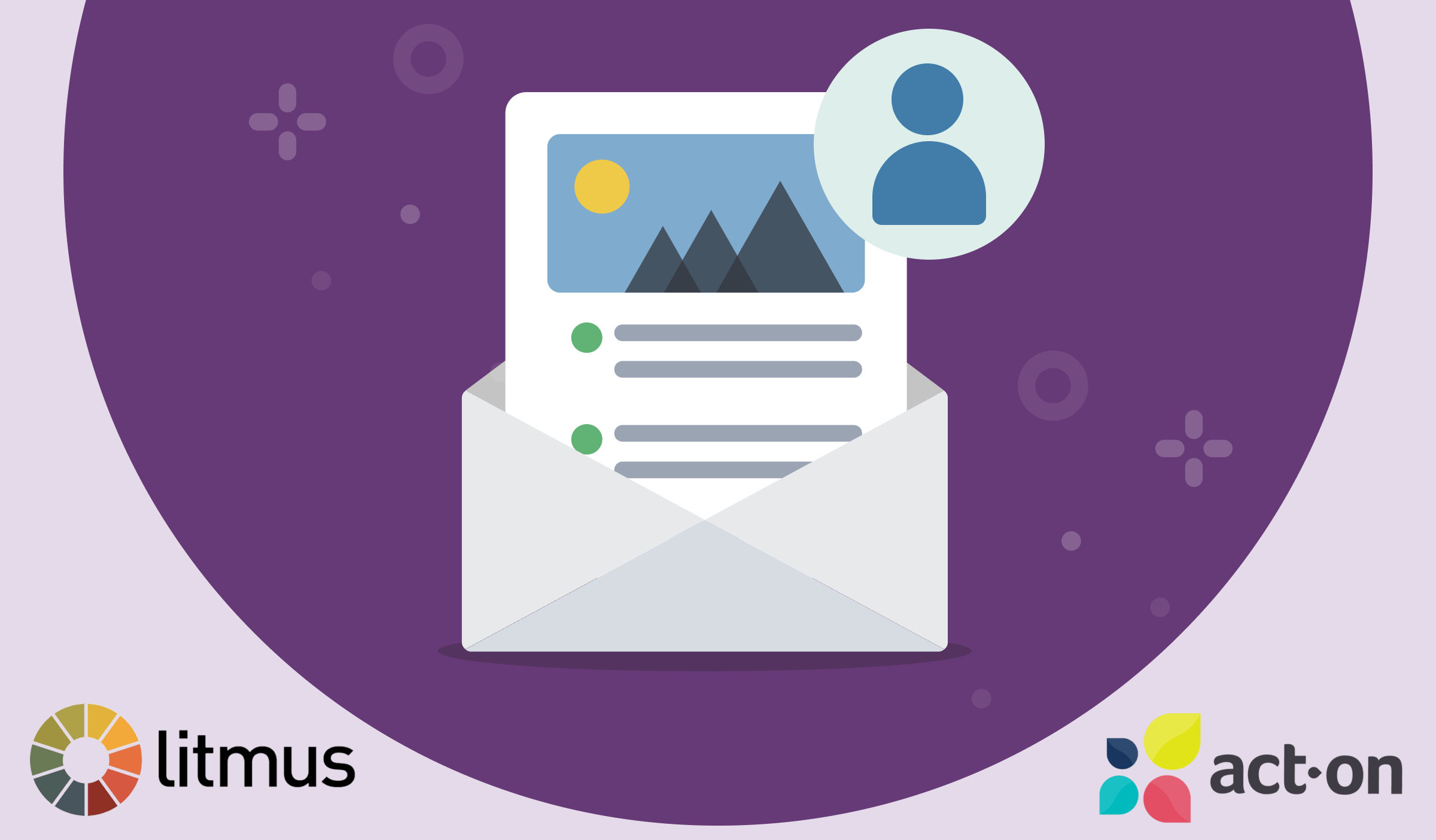 An email coming out of an envelope with an icon representing personalization. The logos for Litmus and Act-On are also featured on the image. 