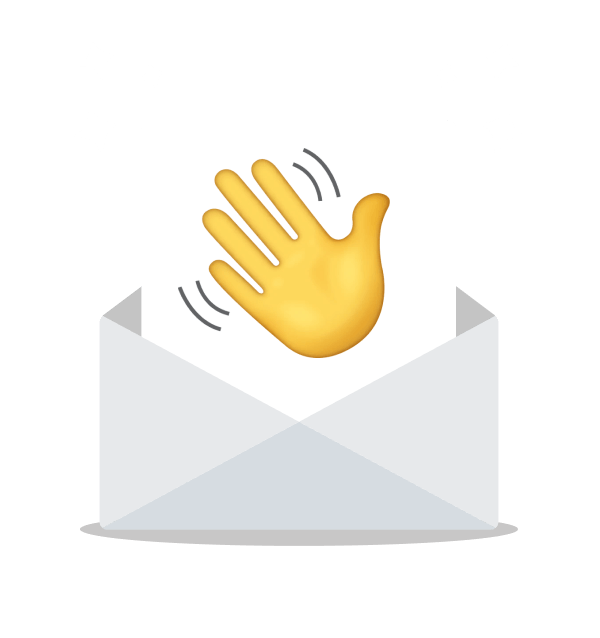 An email with a waving hand emoji