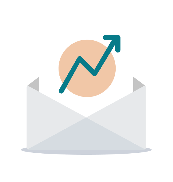 An email with a line graph on it to represent 'email open rate'