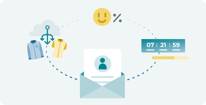 An email coming out of an envelope connected to different examples of personalization