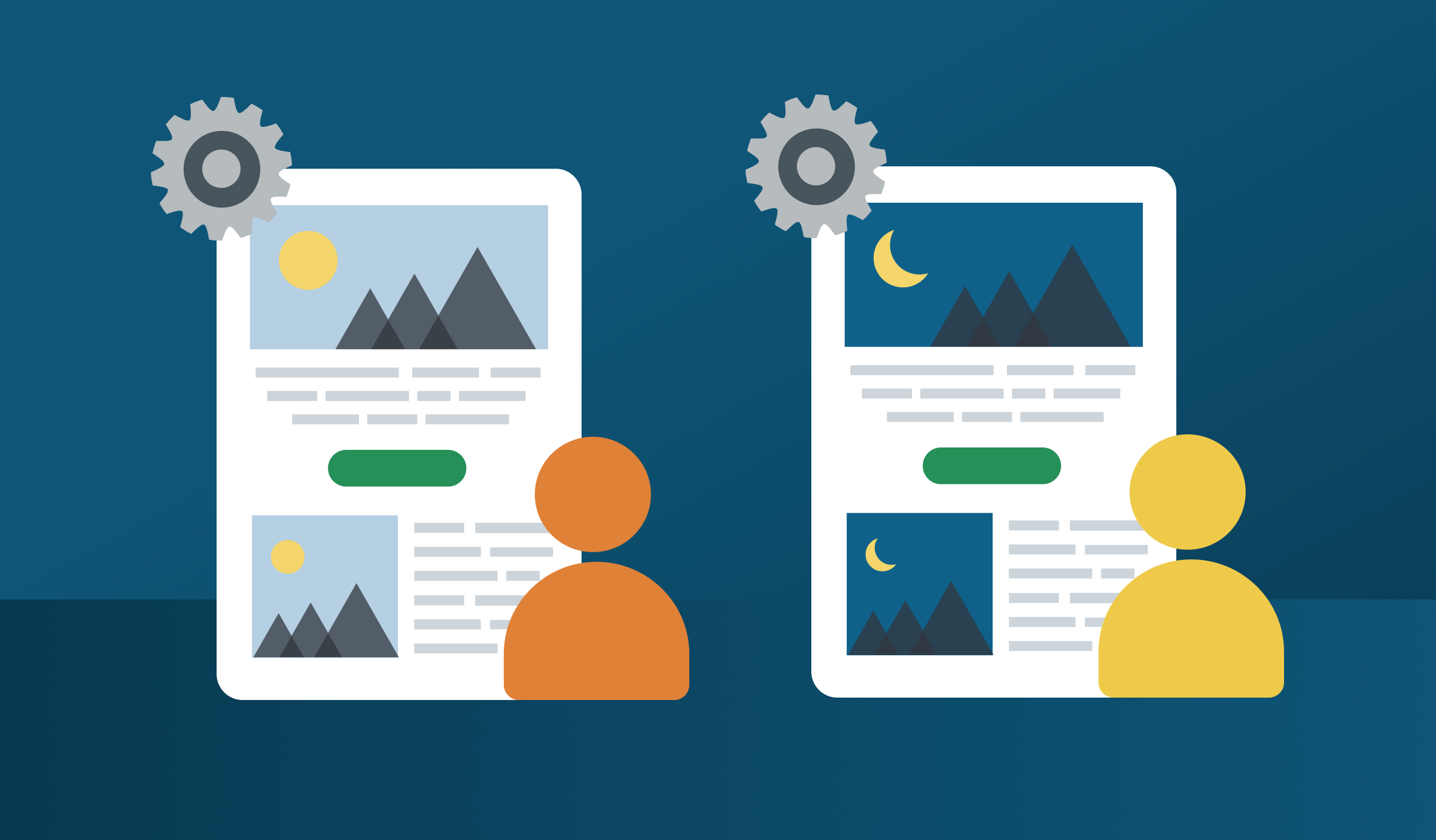 Two personalized emails that are dynamically personalized based on when someone's viewing during the day or at night. The first email has a sun in the hero image and the second email has a crescent moon.