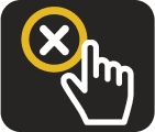 A close icon with a pointer finger hovering over it.