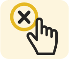 A close icon with a pointer finger hovering over it.