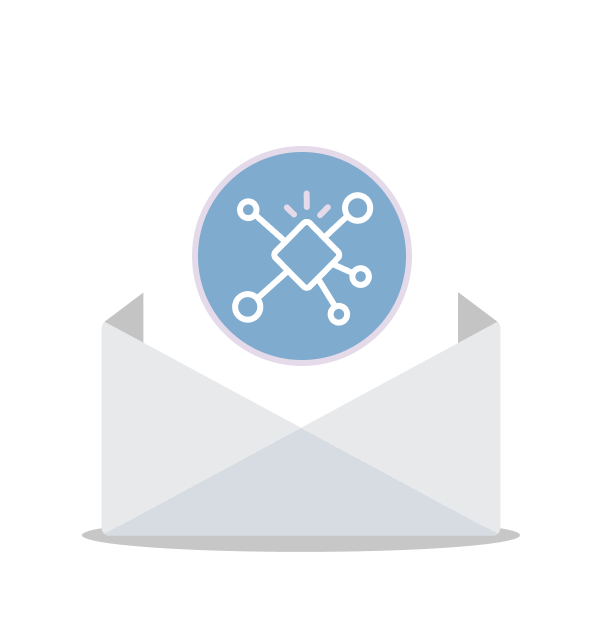 An envelope with an email with an AI icon included on it.