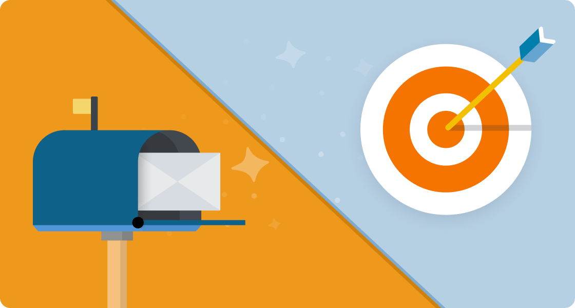 An email in an inbox next to an arrow in the bullseye of a target.