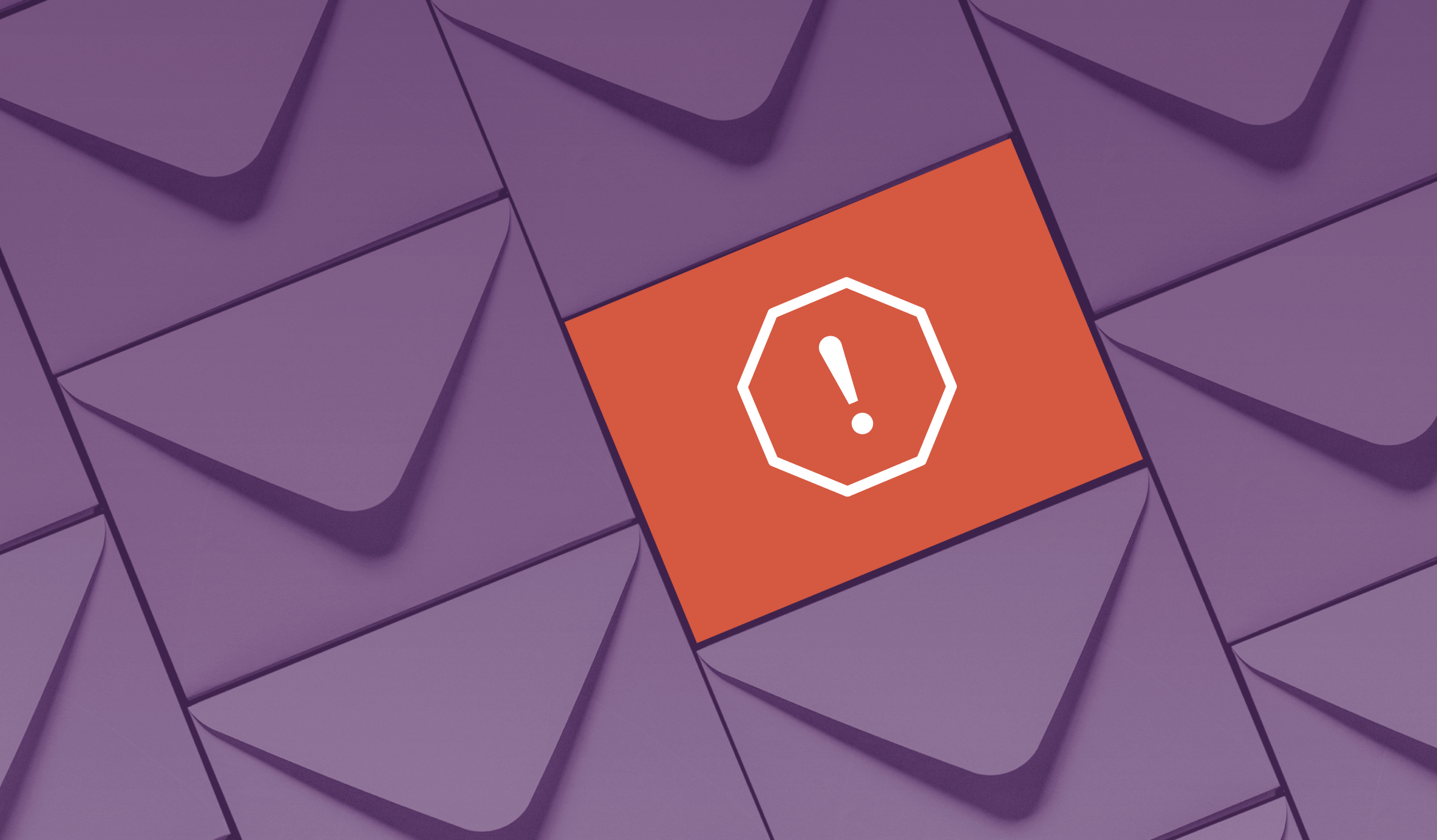 Several envelopes tiled across the image. One is covered by a red block with a stop sign over it.