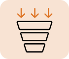 An inverted pyramid type icon indicating a marketing funnel.