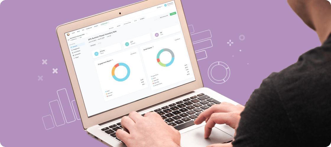 A person working on their laptop. The laptop screen shows a report from Litmus's analytics.