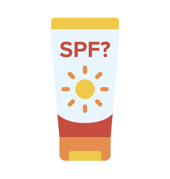 A bottle of SPF with a question mark